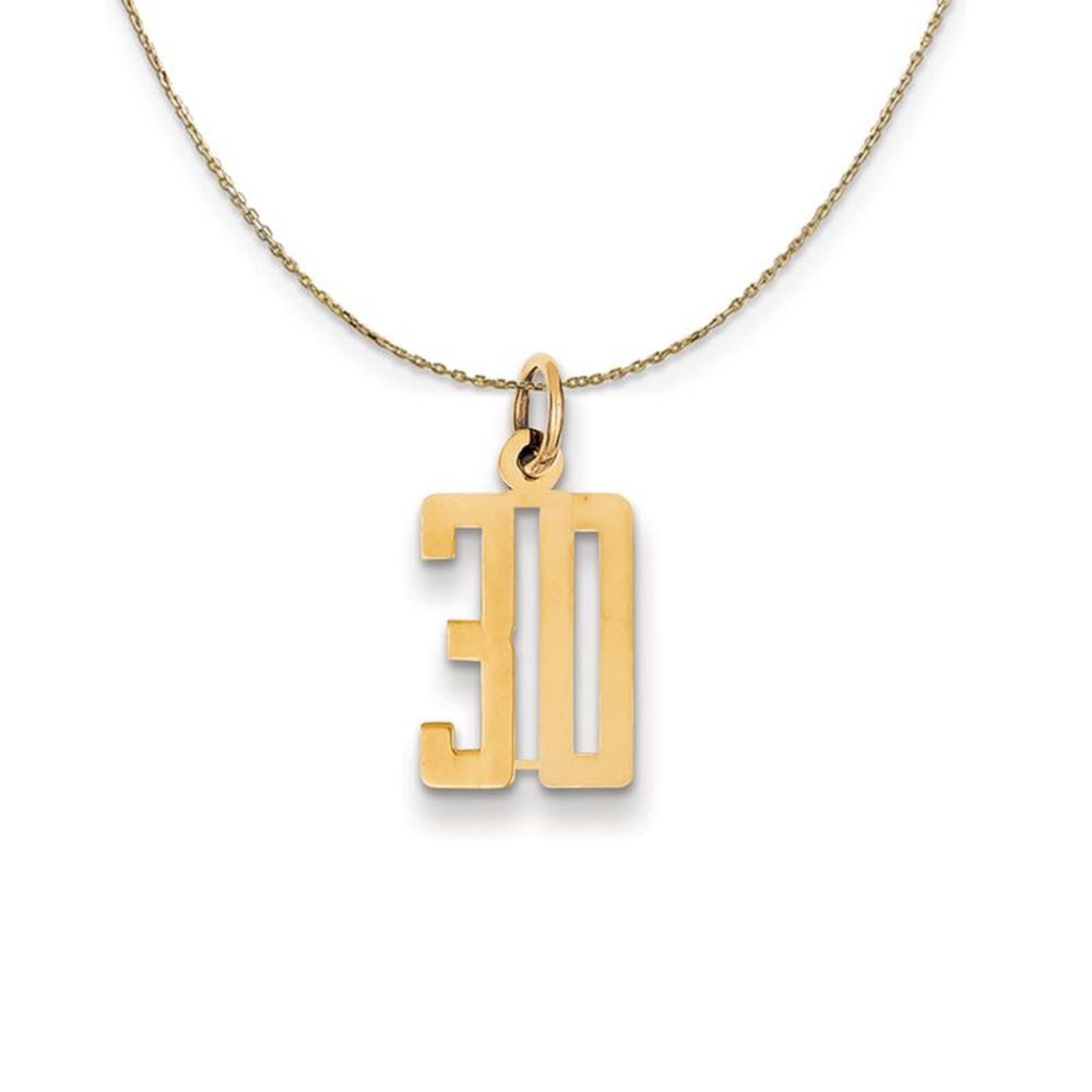 14k Yellow Gold, Alumni Small Elongated Number 30 Necklace - 20 Inch